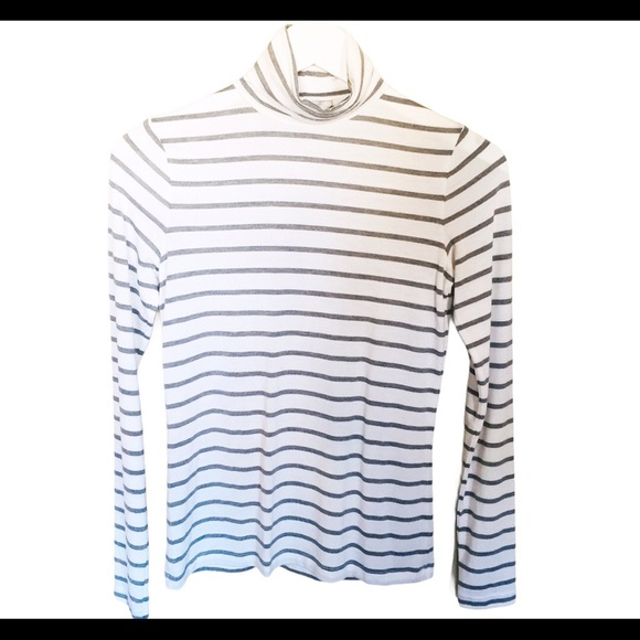 BANANA REPUBLIC Threadsoft Stripe Turtleneck Top With Long Sleeves Ivory Size XS - Picture 9 of 14